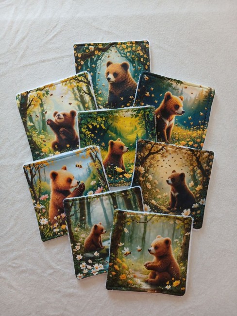 Lingettes démaquillantes originales et lavables en éponge bambou et tissu imprimé, modèle unique fait main de fabrication française.