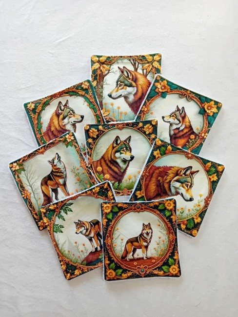 Lingettes démaquillantes lavables Loups – Lot de 8 | Les Cabas en folie Lingettes démaquillantes lavables Loups en éponge bambou – lot de 8
