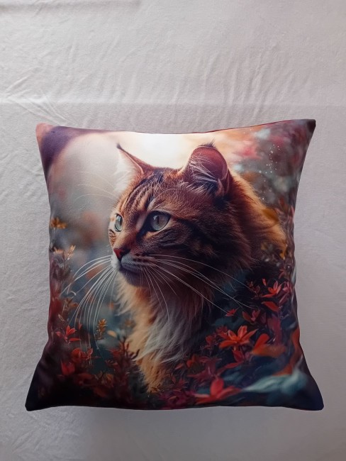 Housse Coussin Chat Velours 45x45 | Motifs Animaux Vosges Housse de coussin en velours motif animaux chat et foret automnale faite main