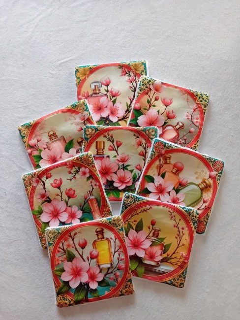 Lingettes démaquillantes lavables Fleurs de cerisier et Parfum, lot de 8 en éponge bambou certifiée OEKO-TEX®. Création artisanale réutilisable, elles remplacent les cotons au quotidien.