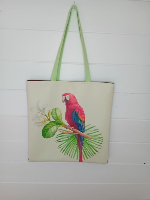 Tote bag Perroquet tropical avec oiseau coloré, fleurs et feuillages – Bonnes affaires | Les Cabas en folie