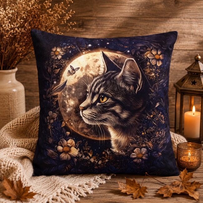 Housse de coussin Chat de profil 45×45 en velours | Les Cabas en folie Housse de coussin Chat de profil en velours imprimé 45 × 45 cm