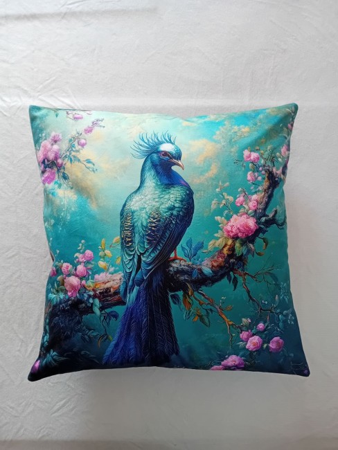 Housse de coussin en velours motif animaux paon fleuri fait main