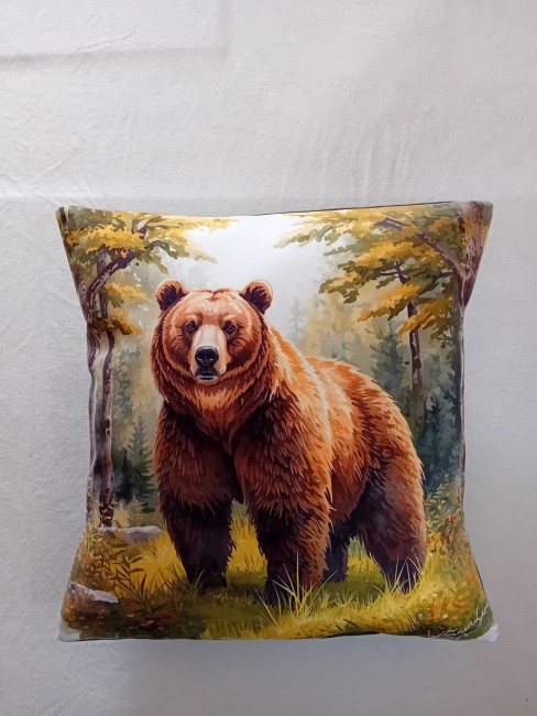 Housse de coussin ours aquarelle en velours imprimé 45x45 cm