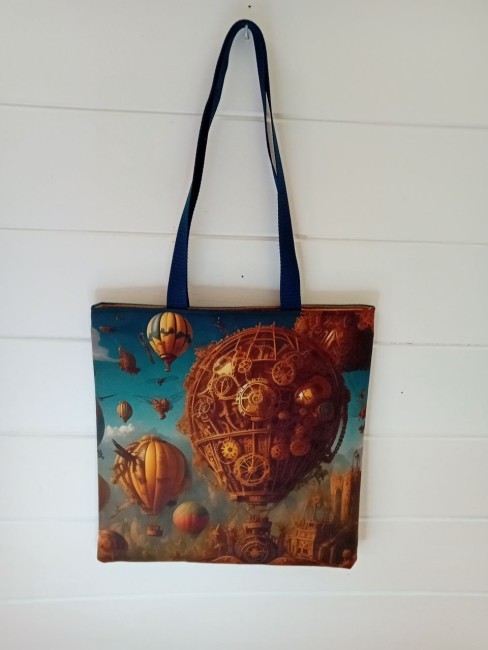 Tote bag Steampunk avec dirigeable et montgolfières