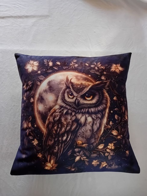 Housse de coussin Hibou en velours imprimé 45 × 45 cm