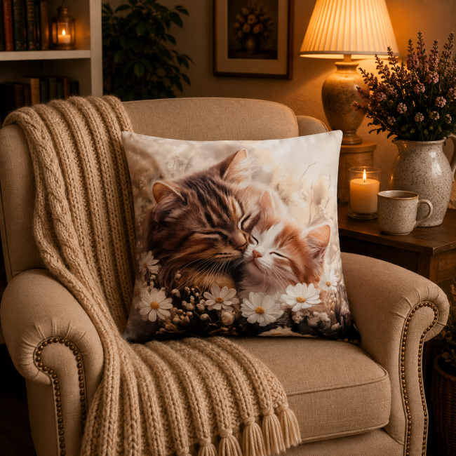 Housse de coussin câlin de chat en velours imprimé 45x45 cm
