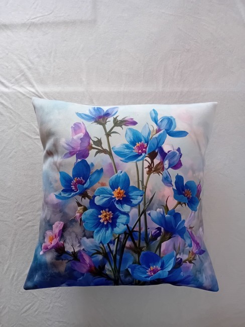 Housse de coussin en velours motif fleurs myosotis faite main