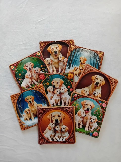 Lingettes démaquillantes lavables Chiots Labrador – Lot de 8 | Les Cabas en folie Lingettes démaquillantes lavables Chiots Labrador en éponge bambou – lot de 8