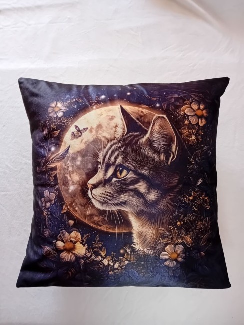 Housse de coussin Chat de profil 45×45 en velours | Les Cabas en folie Housse de coussin Chat de profil en velours imprimé 45 × 45 cm