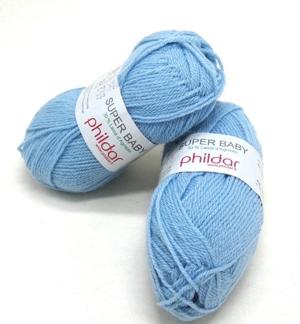 Lot 2 pelotes laine Phildar SUPER BABY bleu ciel C 408 