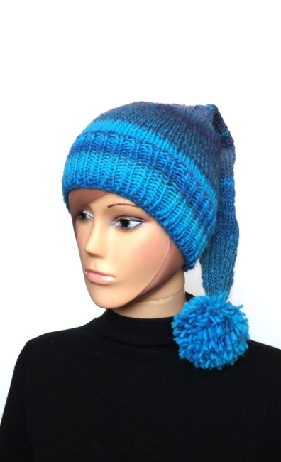 P1020683 Bonnet lutin femme en laine bleu /turquoise
