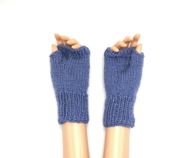 Mitaines bleu jean pailleté avec pouce