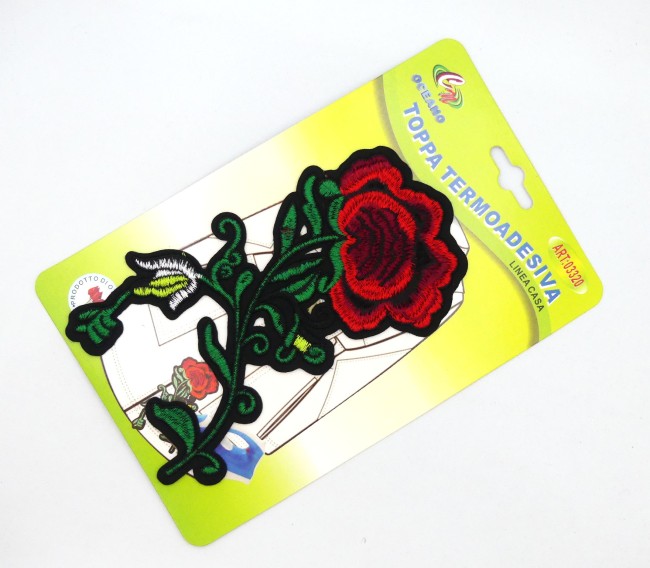 Ecusson thermocollant grande fleur rose rouge 