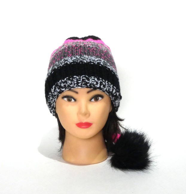 Bonnet lutin femme noir et multicolore