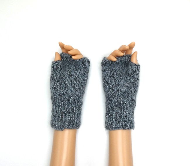 Mitaines pour femme gris / noir  argenté avec pouce en laine Bergère de France éclair