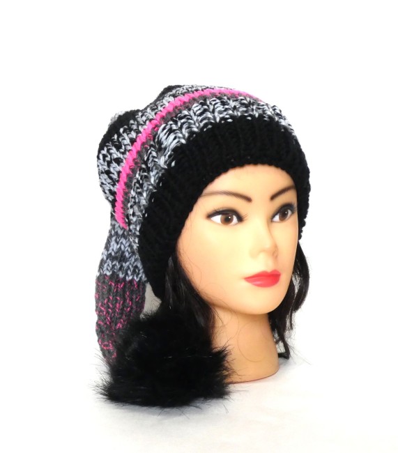 P1010599 Bonnet lutin femme noir/ gris / rose et multicolore