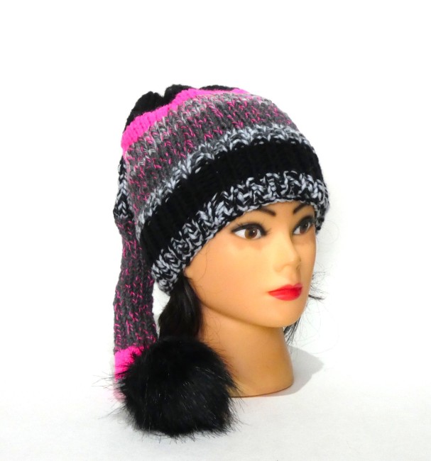 Bonnet lutin femme noir et multicolore