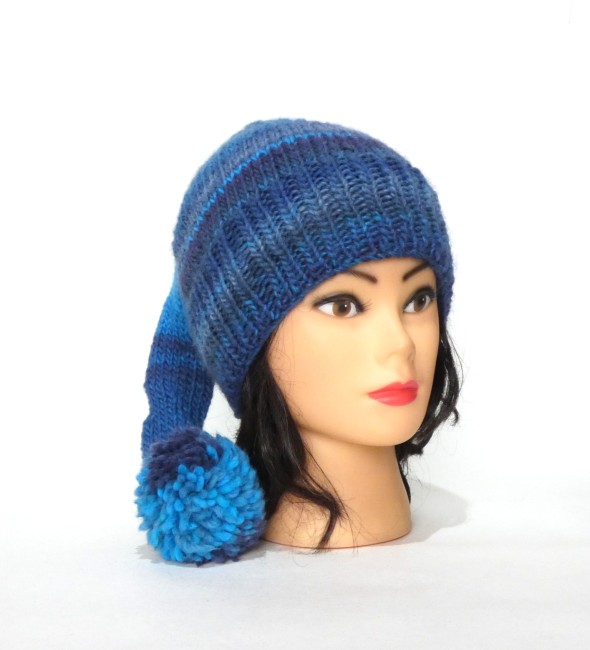 P1010407 Bonnet lutin laine bleu /turquoise