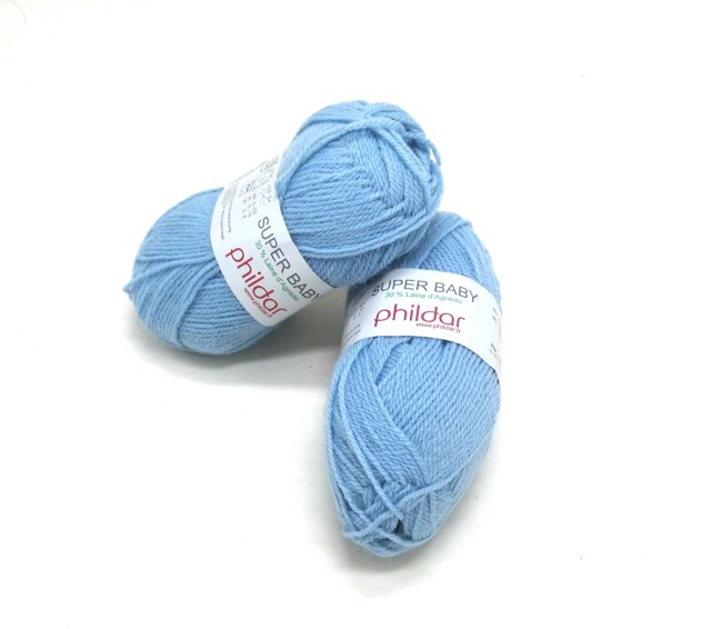 Lot 2 pelotes laine Phildar SUPER BABY bleu ciel C 408 