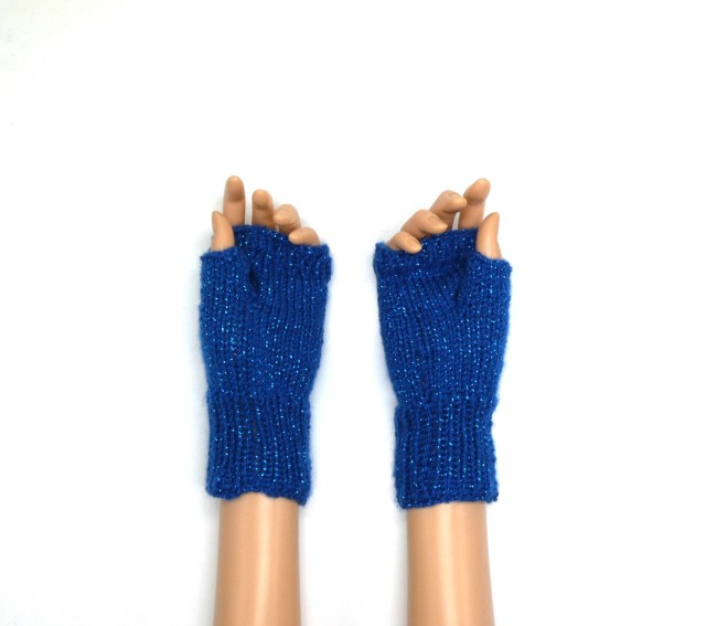 Mitaines femme bleu roi pailletée avec pouce