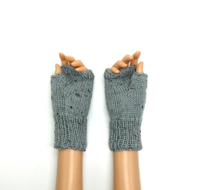 Mitaines pour femme grises avec pouce en laine Katia merino Tweed