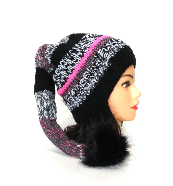 P1010600 Bonnet lutin femme noir/ gris / rose et multicolore