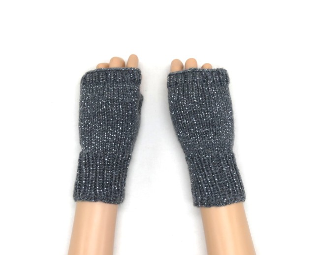 Mitaines gris pailleté métal avec pouce
