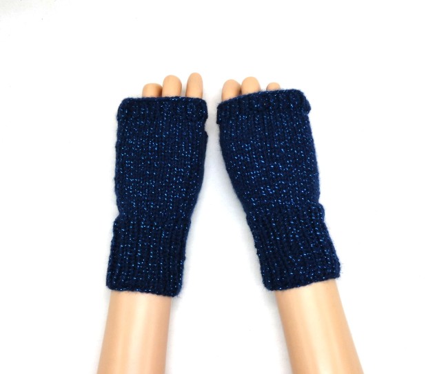 P1020789 Mitaines bleu marine pailletée pour femme