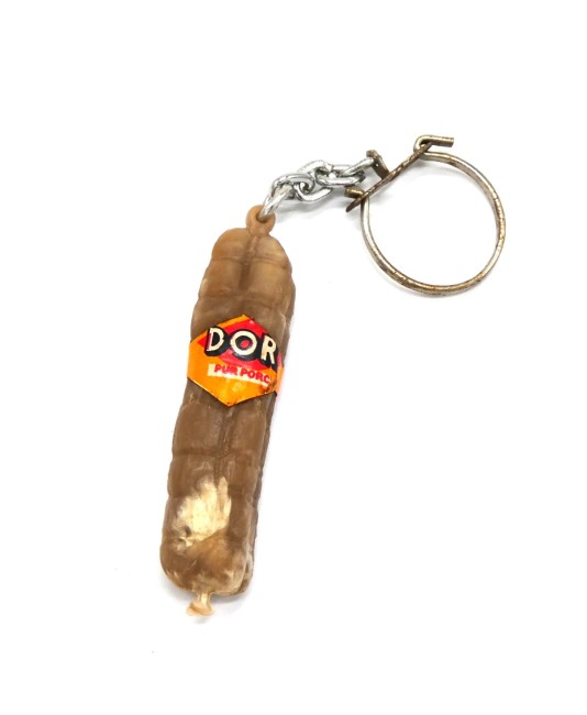 P1050191 Occasion Porte clé publicitaire ancien saucisson d 'Or pur porc