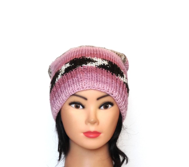 P1010633 Bonnet femme rose / marrron Ice Yearn