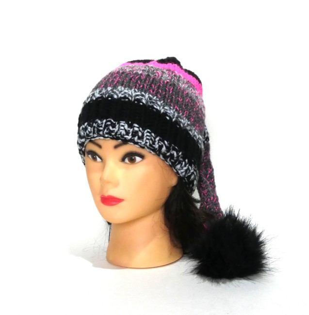 Bonnet lutin femme noir et multicolore