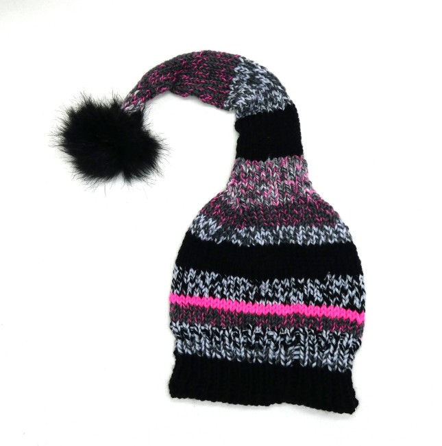 P1010607 Bonnet lutin femme noir/ gris / rose et multicolore