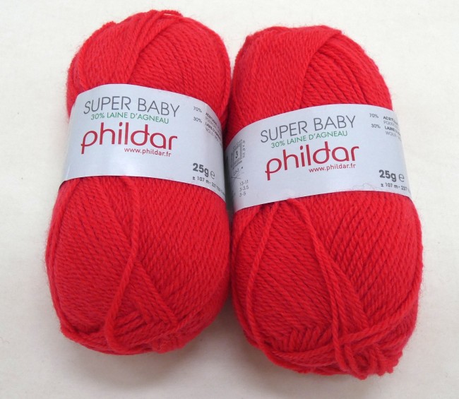 2 pelotes laine X 25 gr Phildar SUPER BABY rouge groseille 402