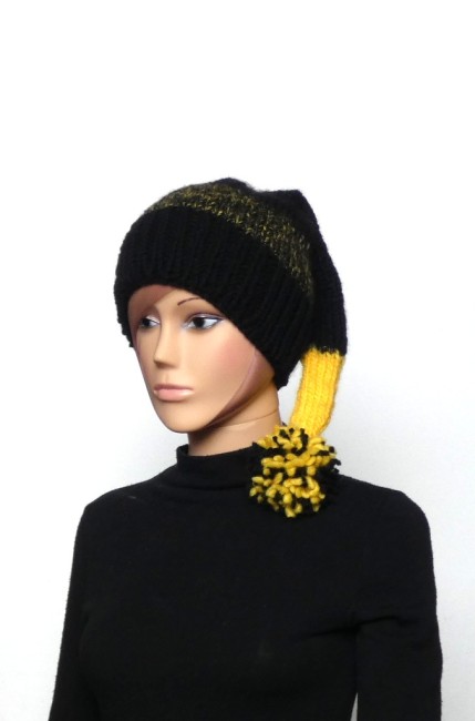 Bonnet lutin Noir / jaune laine Katia Cap