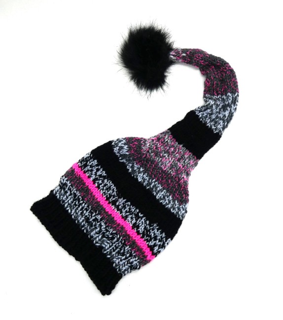 P1010608 Bonnet lutin femme noir/ gris / rose et multicolore