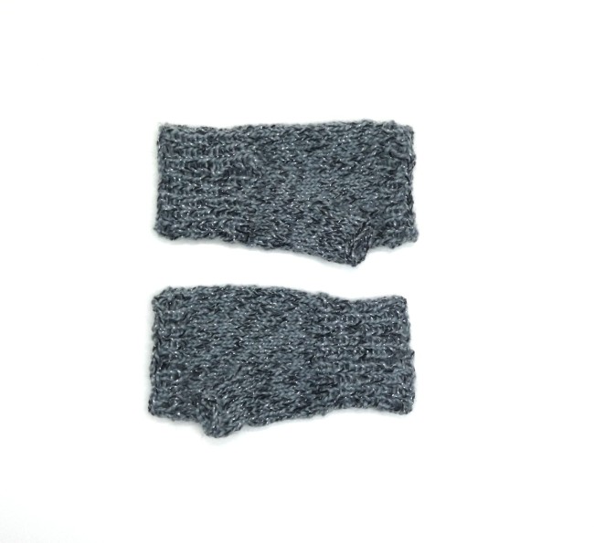 Mitaines pour femme gris / noir  argenté avec pouce en laine Bergère de France éclair