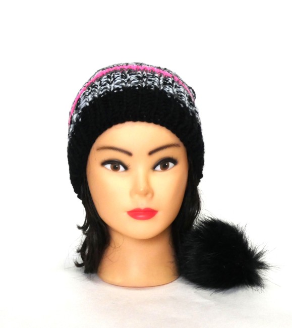 P1010596 Bonnet lutin femme noir/ gris / rose et multicolore