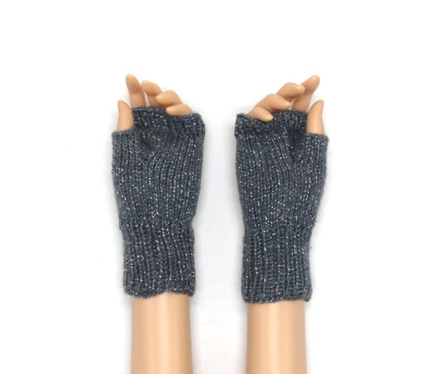 Mitaines gris pailleté métal avec pouce