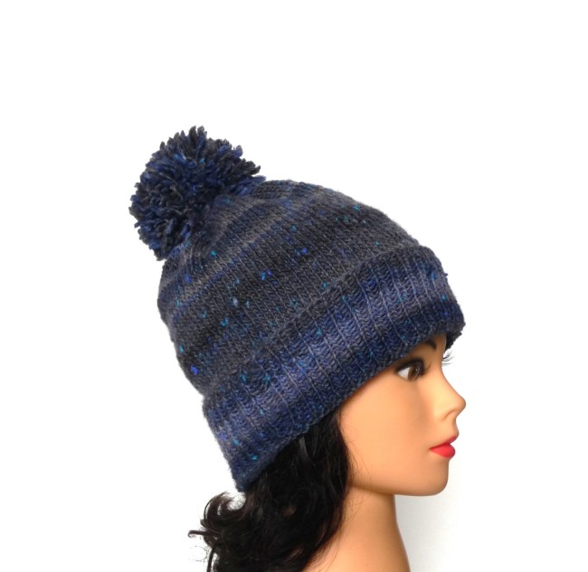 P1060023 Bonnet femme bleu/gris laine Plassard Champêtre