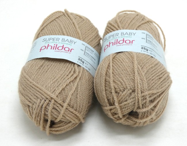  2 pelotes laine X 25 gr Phildar SUPER BABY marron chamois 402