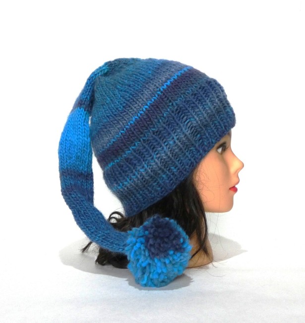 P1010408 Bonnet lutin laine bleu /turquoise