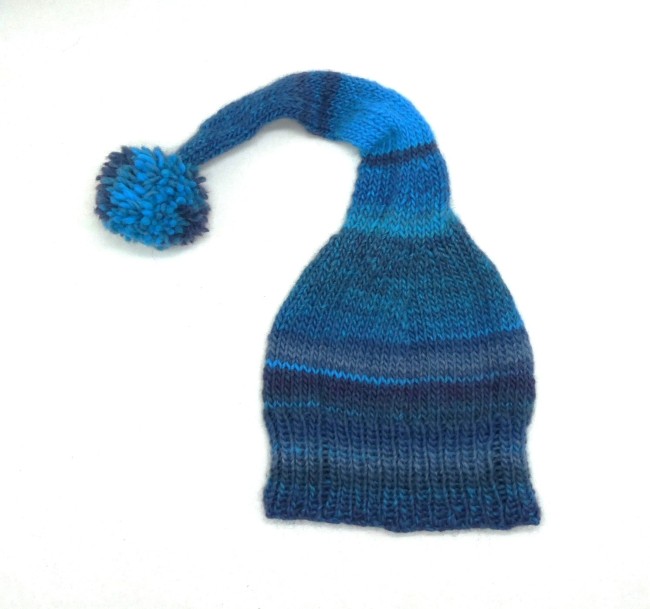 P1010410 Bonnet lutin laine bleu /turquoise