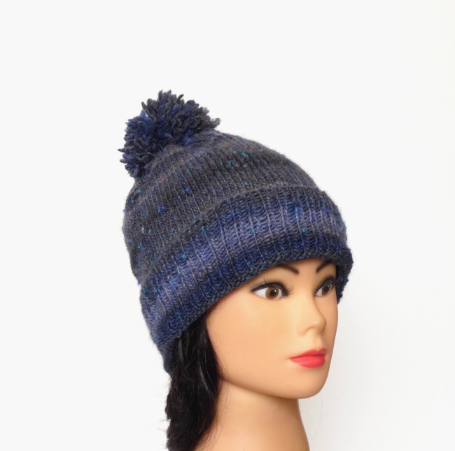 P1060024 Bonnet femme bleu/gris laine Plassard Champêtre