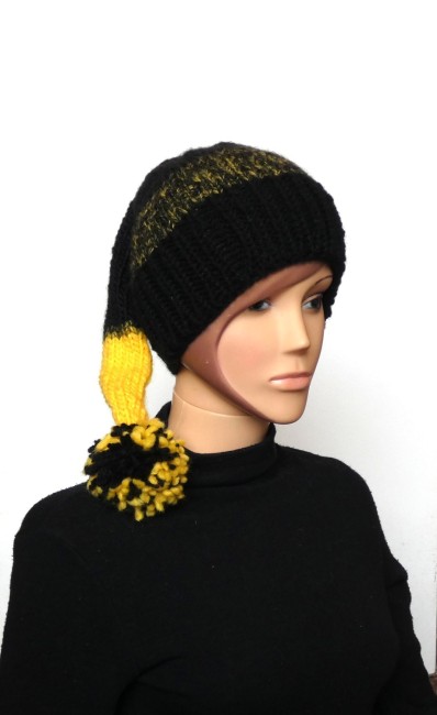 Bonnet lutin Noir / jaune laine Katia Cap
