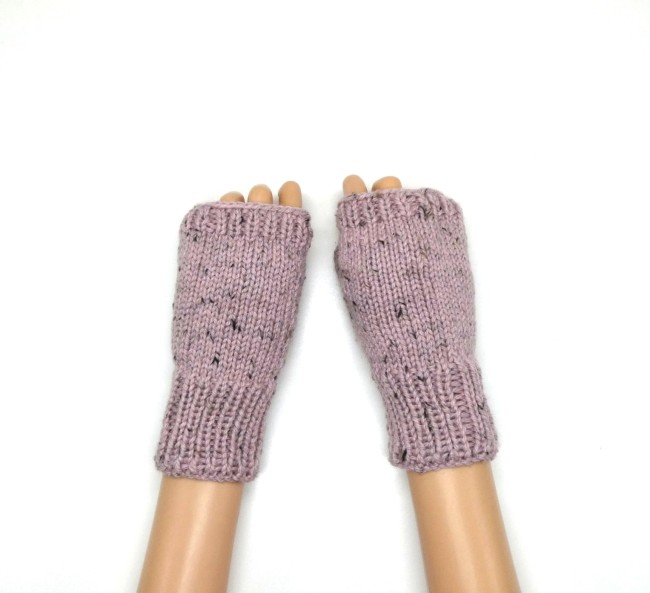 Mitaines femme rose avec pouce en laine Katia merino Tweed 