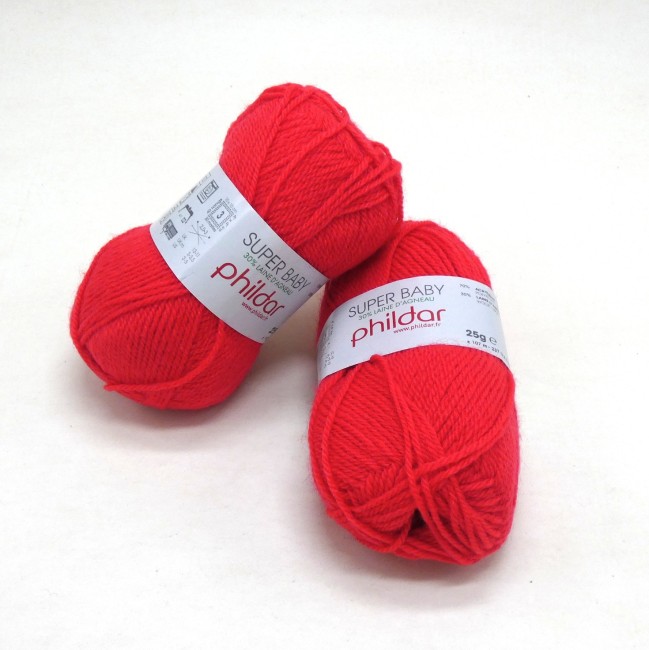 2 pelotes laine X 25 gr Phildar SUPER BABY rouge groseille 402