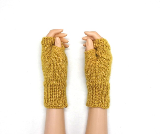 Mitaines jaune pailletée doré or pour femme 