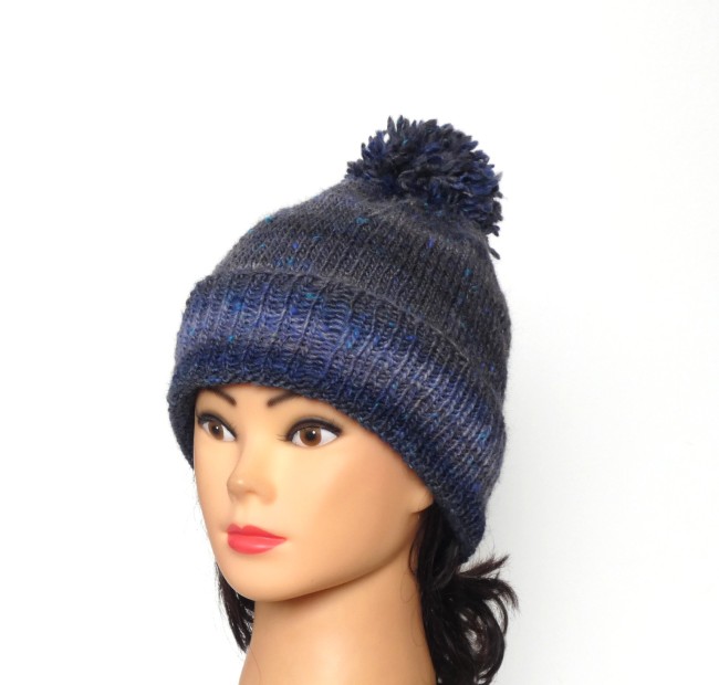 P1060021 Bonnet femme bleu/gris laine Plassard Champêtre