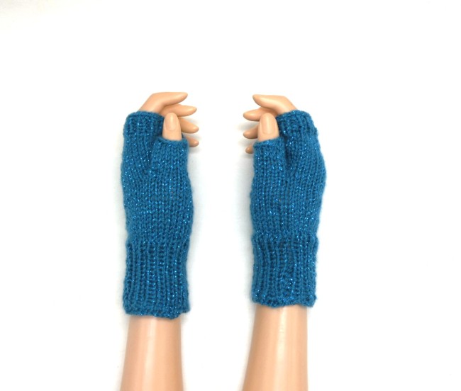 Mitaines bleu turquoise pailletée